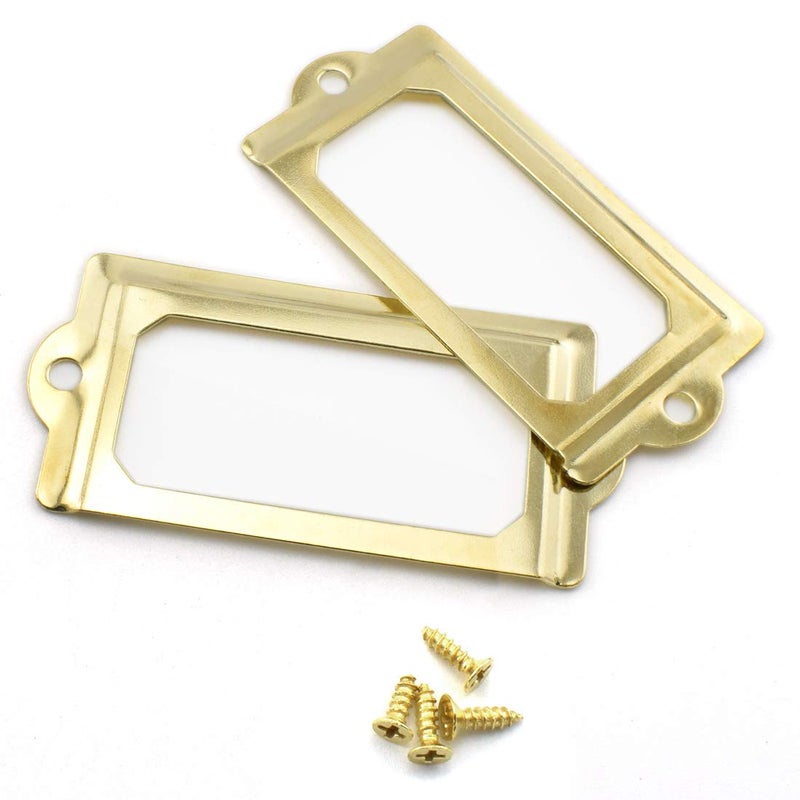 OZXNO Antique Metal Name Card Frame, OZXNO 10-Pack Vintage Golden Label Holder Tag Slots for Drawer File Cabinet Shelves (70 x 33 mm / 2.8 x 1.3 inch) - Image 2